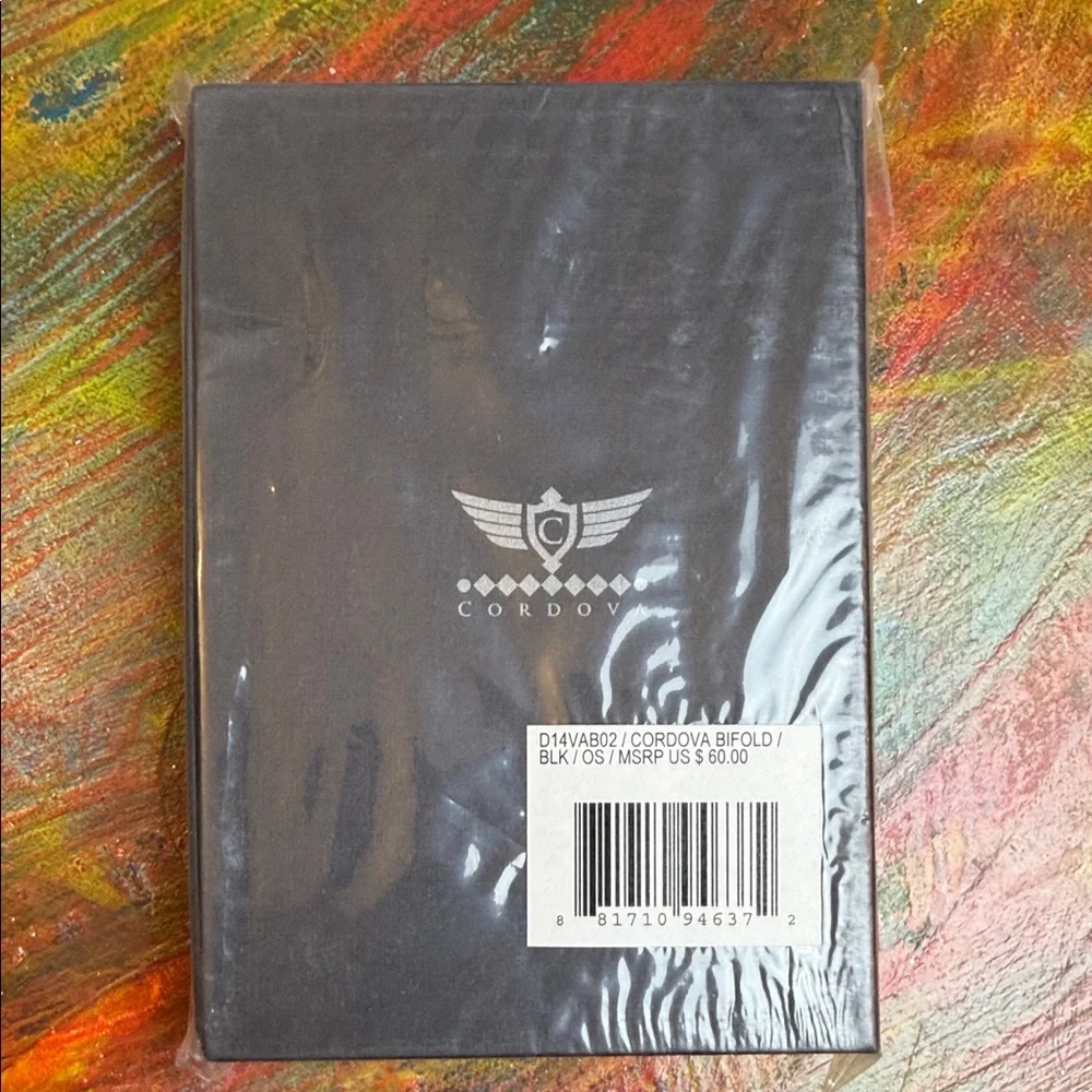 Cordova Diamond Colab. Black Bifold Wallet Minimalist NEW